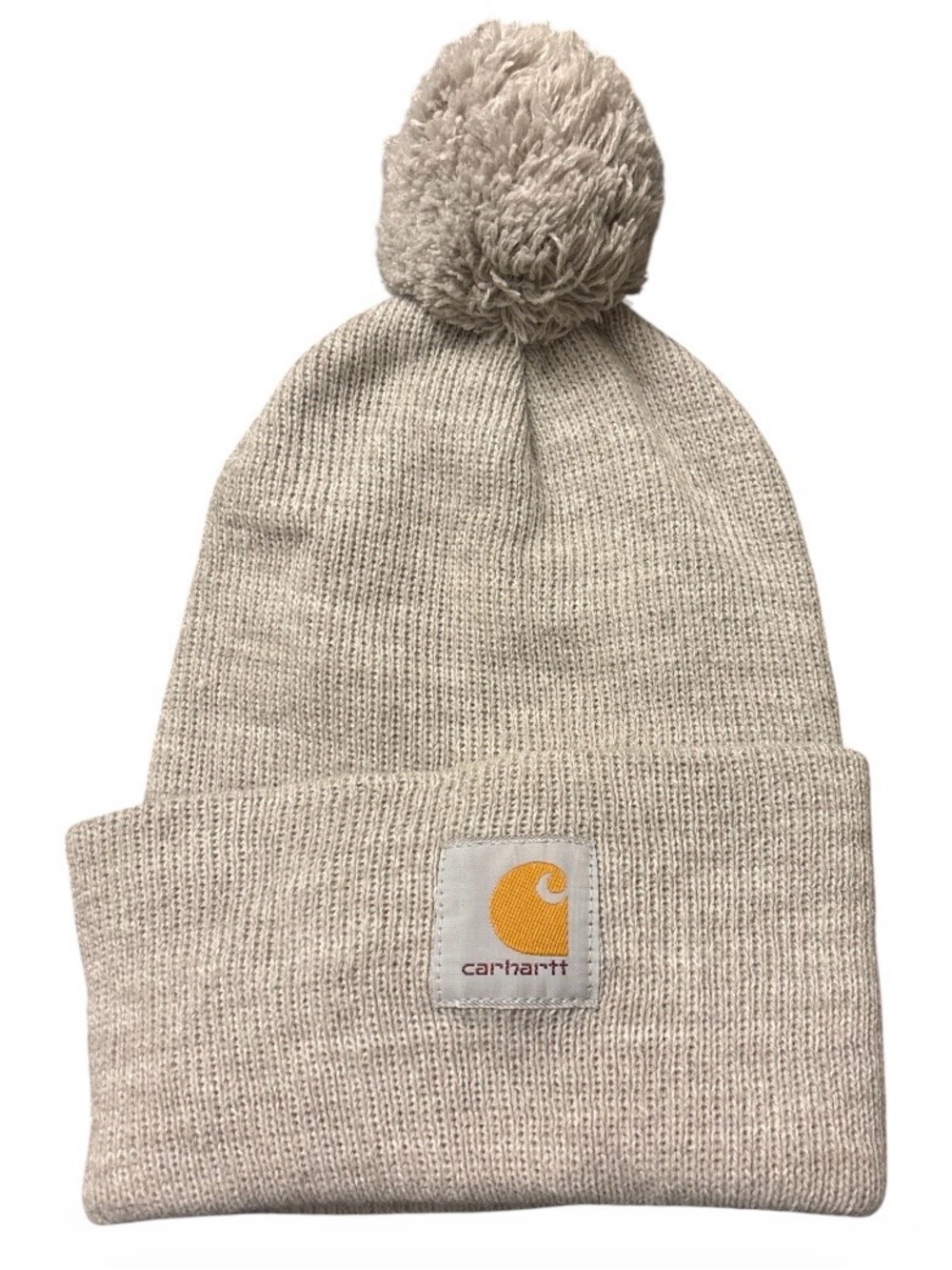 Carhartt Pom Beanie Hat in Cream with Yellow Logo